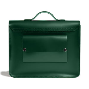 Green leather satchel cycle bag back view