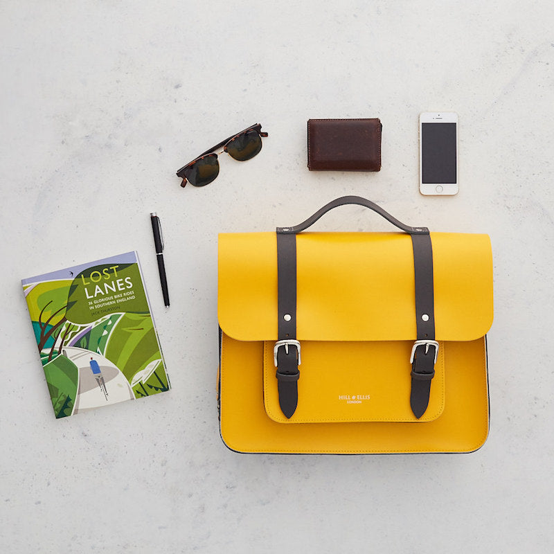 Yellow leather satchel cycle bag