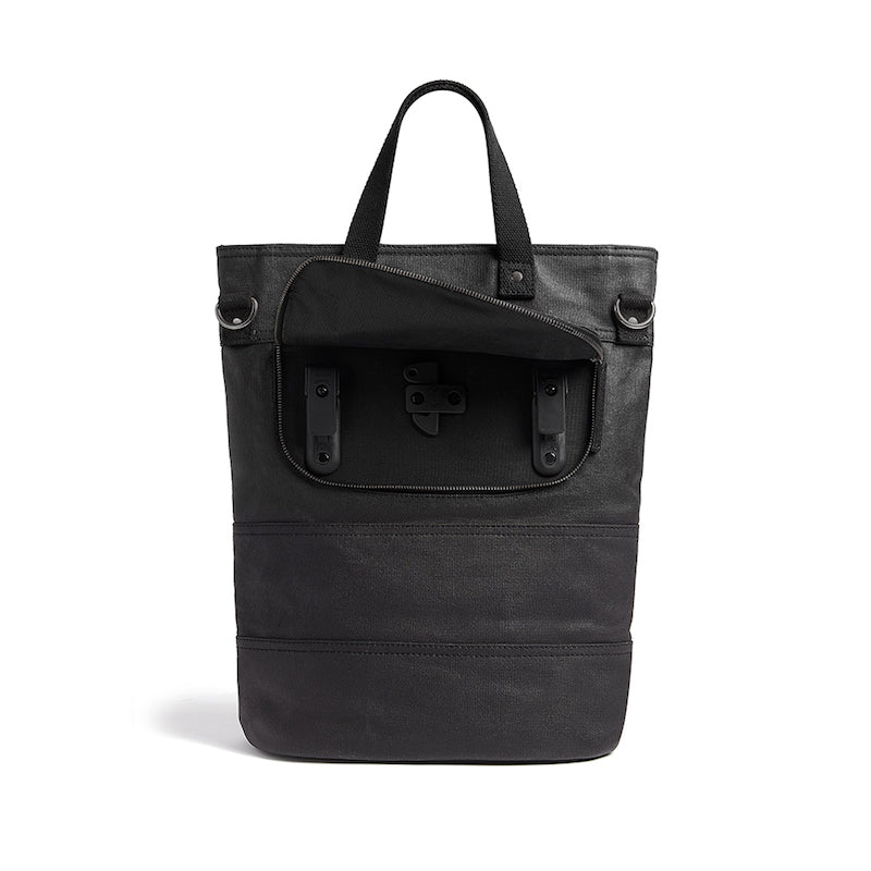 Black canvas cycling bag with pannier hooks