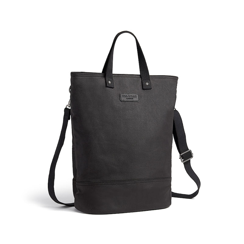 Black canvas cycling bag with shoulder strap