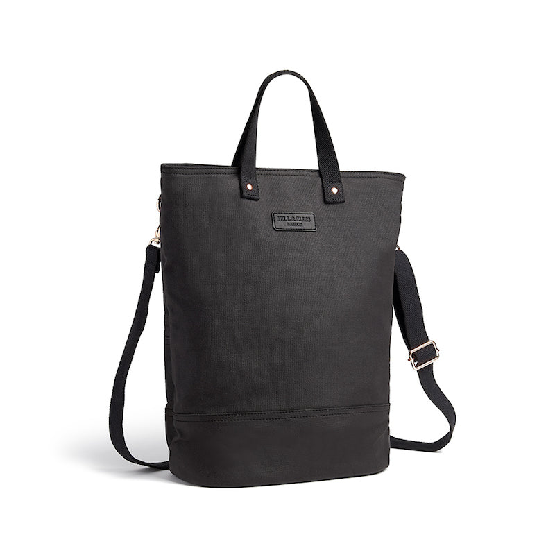 Black and copper canvas cycling bag with shoulder strap