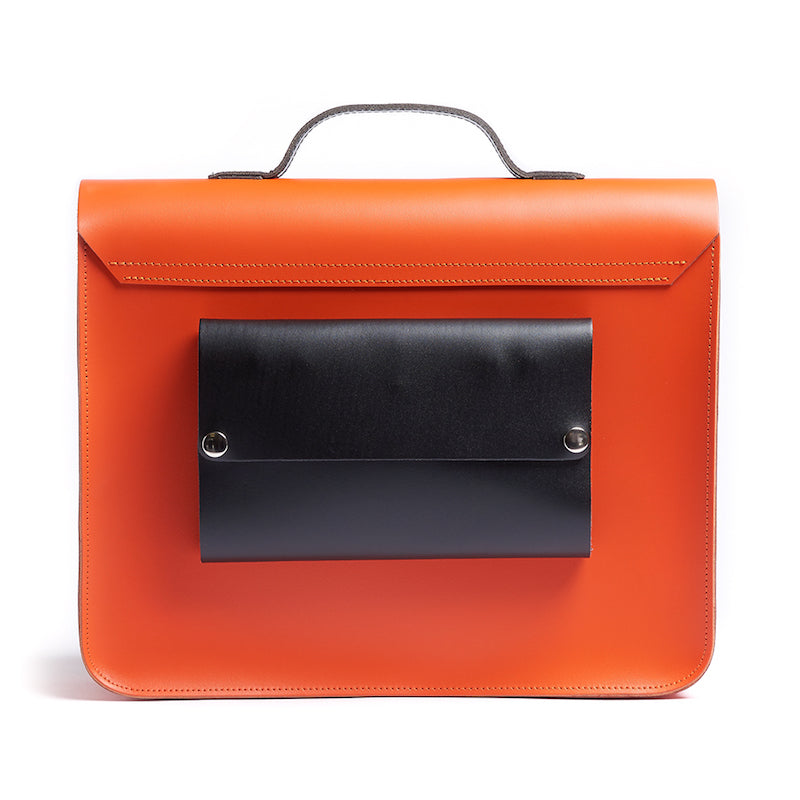 Orange leather satchel cycle bag back view