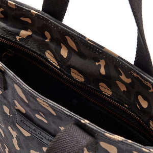 Leopard print canvas cycling bag detail of the inside