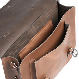 Tan leather satchel cycle bag inside