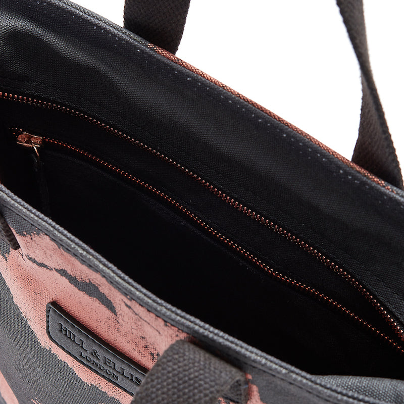 Copper print canvas cycling bag inside view