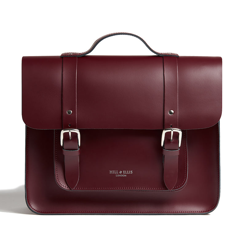 Burgundy leather cycle bag front
