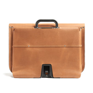 Tan leather brompton compatible cycle bag back
