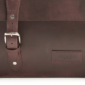 Brown leather brompton compatible cycle bag detail