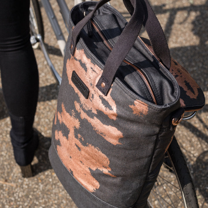 Copper and canvas pannier bag