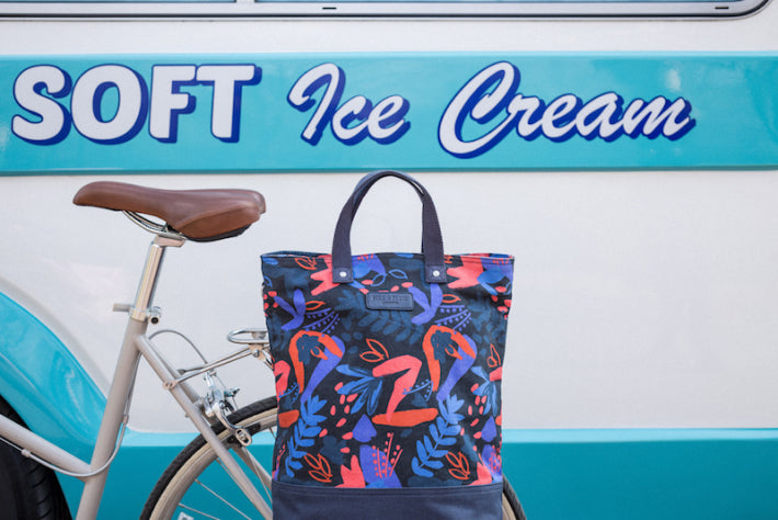 Bright floral canvas shopper cycle bag