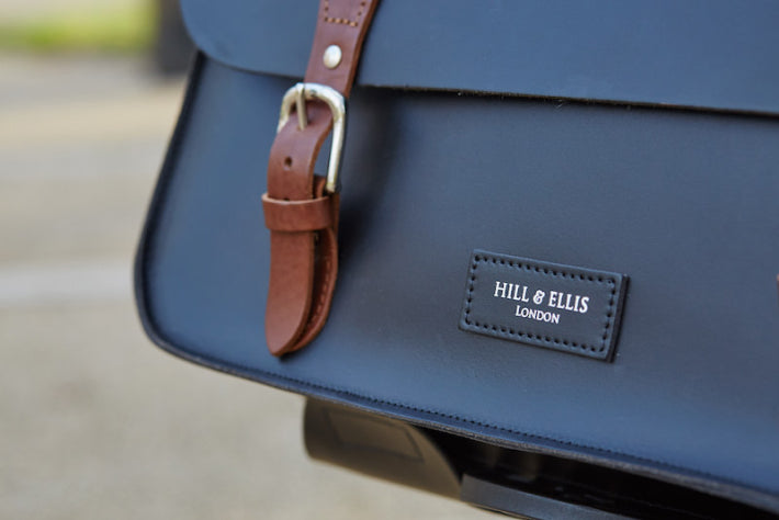 British made navy leather cycle bag
