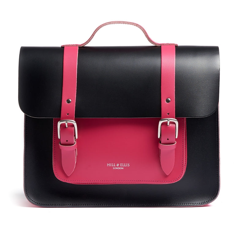 Pink and Black Leather Satchel Cycle Bag Front