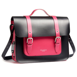 Pink and Black Leather Satchel Cycle Bag with a Shoulder strap