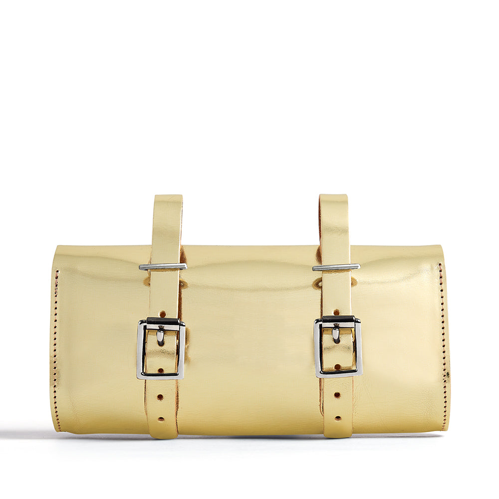 Gold leather saddle bag back