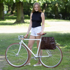 Hill and Ellis Dorothy handbag cycling bag on bicycle