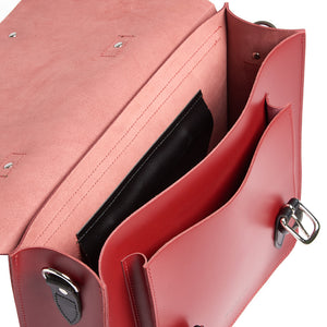 Red leather satchel cycle bag inside view