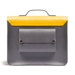 Yellow leather satchel cycle bag back view