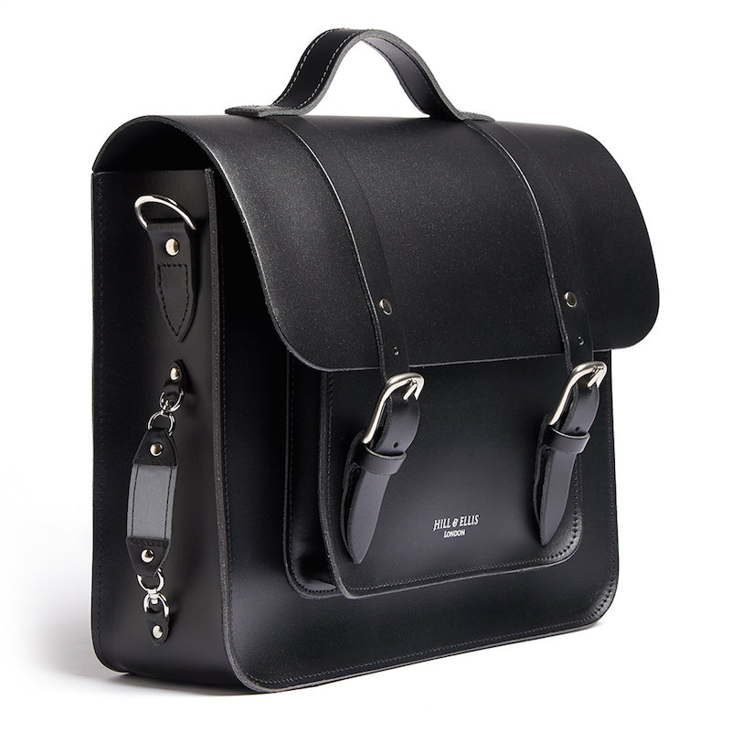 
            
                Load image into Gallery viewer, Black satchel cycle bag with reflective detailing
            
        