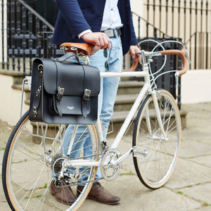 Black satchel cycle bag on bicycle