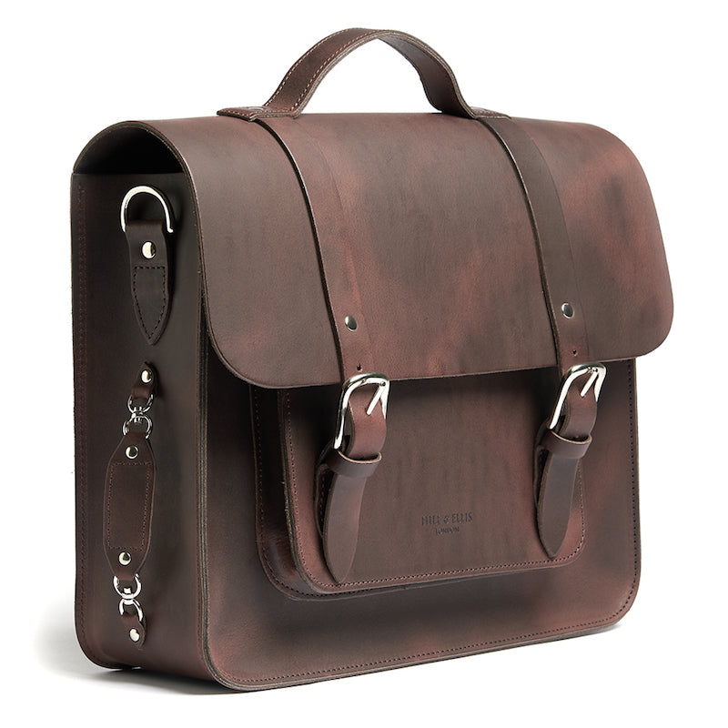 Hill and Ellis Freddie satchel cycle bag in brown side