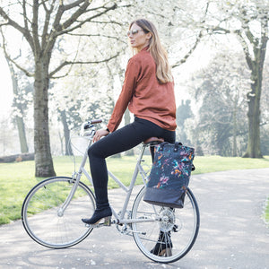 Lily floral print canvas cycling bag on bicycle