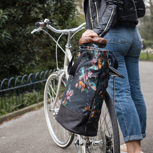 Lily floral print canvas cycling bag on bicycle