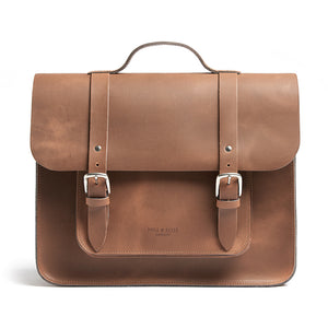 Tan leather satchel cycle bag front