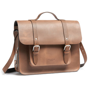 Tan leather satchel cycle bag shoulder strap