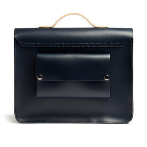 Navy and Tan leather satchel cycle bag back