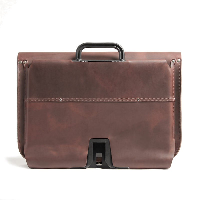 Brown leather brompton compatible cycle bag back