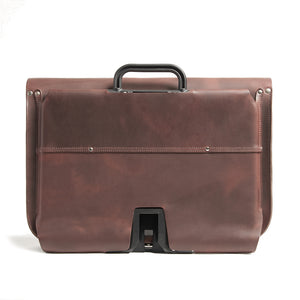 Brown leather brompton compatible cycle bag back