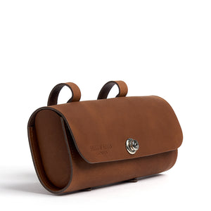 Tan saddle bag on side